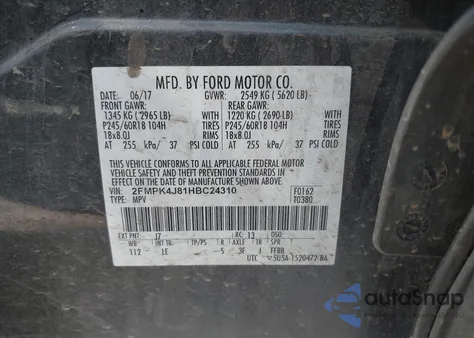 2017 Ford Edge Sel from USA, damaged, VIN 2FMPK4J81HBC24310